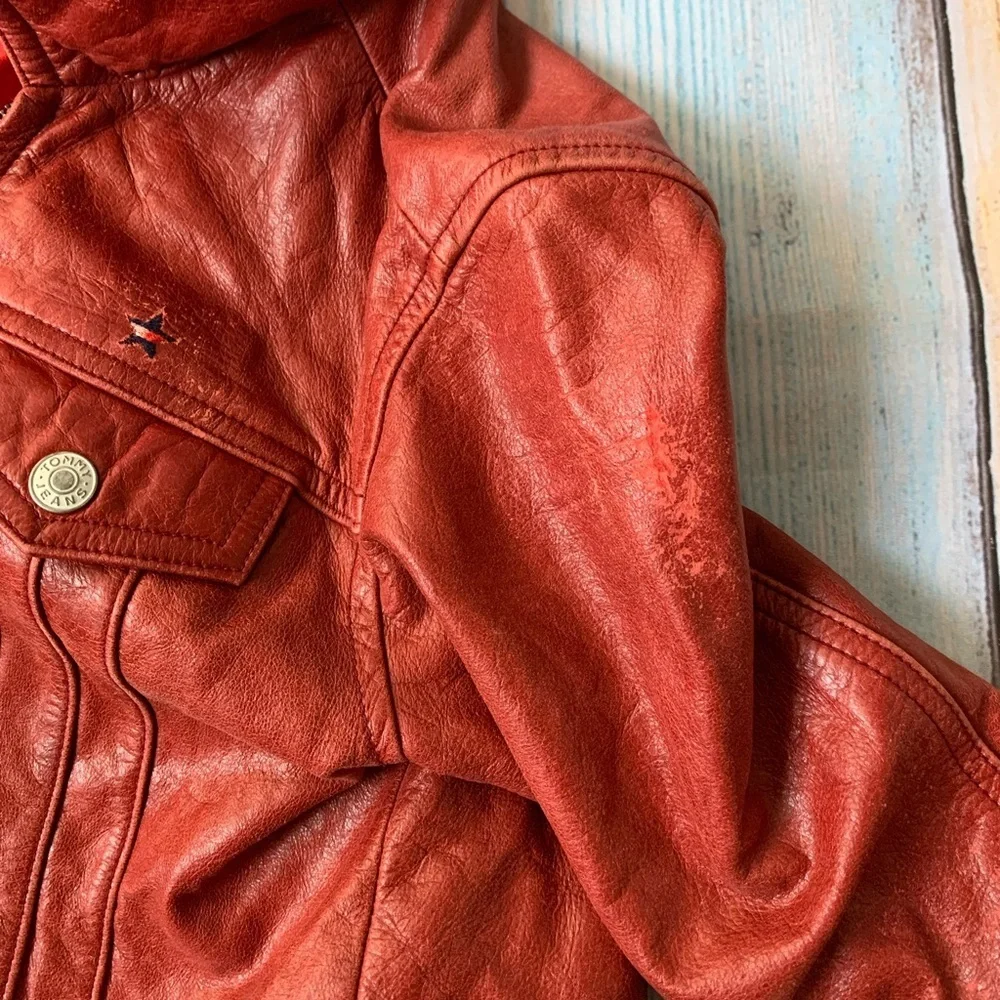 Tommy Hilfiger Girls' Red Jean-Style Leather Jacket